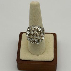 1950's Silver Tone Rhinestone Cluster Cocktail Ring - Size 11-12